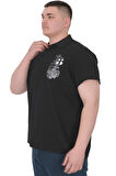 Mode XL Büyük Beden Erkek T-Shirt Polo Sail Boat U25302 Siyah