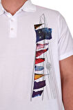 Mode XL Büyük Beden Erkek T-Shirt Polo Flag U25304 Beyaz