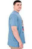 Mode XL Büyük Beden Erkek Baskılı T-Shirt Palm Dream U25026 Mavi
