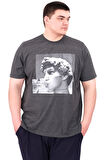Mode XL Büyük Beden Erkek T-Shirt Bisiklet Yaka STATUE U25027 Antrasit