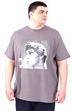 Mode XL Büyük Beden Erkek T-Shirt Bisiklet Yaka STATUE U25027 Füme