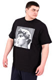 Mode XL Büyük Beden Erkek T-Shirt Bisiklet Yaka STATUE U25027 Siyah