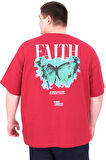 Mode XL Büyük Beden Erkek T-Shirt Bisiklet Yaka FAITH U25030 Bordo