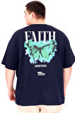 Mode XL Büyük Beden Erkek T-Shirt Bisiklet Yaka FAITH U25030 Lacivert