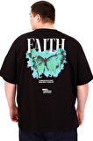 Mode XL Büyük Beden Erkek T-Shirt Bisiklet Yaka FAITH U25030 Siyah