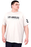 Mode XL Büyük Beden Erkek Baskılı T-Shirt Los Angeles U25031 Gri