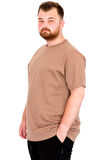 Mode XL Büyük Beden Erkek T-Shirt Bisiklet Yaka Basic U25162 Sütlü Kahve