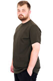 Mode XL Büyük Beden Erkek T-Shirt Bisiklet Yaka Dore U25034 Haki