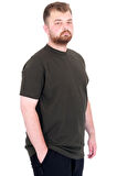 Mode XL Büyük Beden Erkek T-Shirt Bisiklet Yaka Dore U25034 Haki