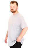 Mode XL Büyük Beden Erkek T-Shirt Bisiklet Yaka U25035 Gri Melanj