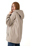 Kadın Astarlı Su Geçirmez Ve Rüzgara Dayanıklı Kapüşonlu Cepli Yağmurluk - Rüzgarlık