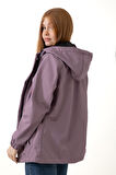 Kadın Astarlı Su Geçirmez Ve Rüzgara Dayanıklı Kapüşonlu Cepli Yağmurluk - Rüzgarlık