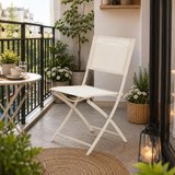 Katlanabilir Bahçe ve Balkon Sandalyesi Krem Renk Çelik Gövdeli Metal Katlanır Dış Mekan Sandalyesi 84,5x50x46,5 cm