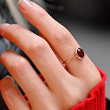 14 Ayar Altın Kırmızı Taşlı Eklem Yüzük