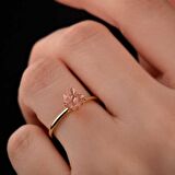 14 Ayar Altın Pembe Lotus Çiçeği Yüzük