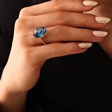 14k Altın London Blue Topaz Taşlı Yüzük