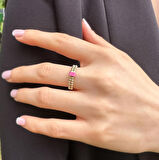 14k Altın Dorika Toplu Pembe Mine Yüzük