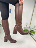Günlük Kadın Yüksek Kalın Topuklu Fermuarlı Diz Altı Rahat Çizme 3001