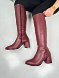 Günlük Kadın Yüksek Kalın Topuklu Fermuarlı Diz Altı Rahat Çizme 3001