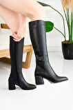 Günlük Kadın Yüksek Kalın Topuklu Fermuarlı Diz Altı Rahat Çizme 3001