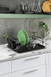 Tek Katlı Siyah Bulaşıklık – Dayanıklı Paslanmaz Termoplastik Kaplama Bulaşık Sepeti, Tepsili