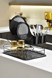 2 Katlı Siyah Bulaşıklık – Dayanıklı Paslanmaz Termoplastik Kaplama Bulaşık Sepeti, Tepsili, Tabak