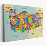 Harita Sepeti Türkiye Haritası Kanvas Tablo İl ve İlçeli Ayrıntılı Eğitici Komşulu Tablo 3001