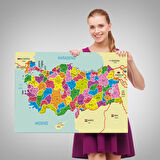 Harita Sepeti Türkiye Haritası Kanvas Tablo İl ve İlçeli Ayrıntılı Eğitici Komşulu Tablo 3001