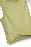 Haki Yeşili Kolsuz Crop Kruvaze Detaylı Top Atlet Tişört