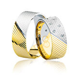 Sarı Beyaz Çizgili Altın Alyans 3003-1