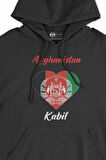 Kabil Afganistan Bayraklı Kalpli Siyah Sweatshirt Hoodie