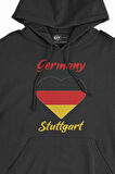 Stuttgart Almanya  Bayraklı Kalpli Siyah Sweatshirt Hoodie