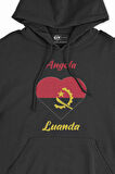Luanda Angola  Bayraklı Kalpli Siyah Sweatshirt Hoodie