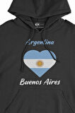 Buenos Aires Arjantin Bayraklı Kalpli Siyah Sweatshirt Hoodie
