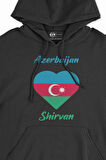 Şirvan Azerbaycan Bayraklı Kalpli Siyah Sweatshirt Hoodie