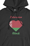 Minsk Belarus Bayraklı Kalpli Siyah Sweatshirt Hoodie