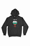 Filibe Bulgaristan Bayraklı Kalpli Siyah Sweatshirt Hoodie