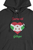Gitega Burundi Bayraklı Kalpli Siyah Sweatshirt Hoodie