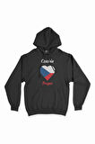 Prag Çekya Bayraklı Kalpli Siyah Sweatshirt Hoodie