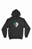 Cezayir Bayraklı Kalpli Siyah Sweatshirt Hoodie