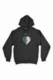 Cezayir Bayraklı Kalpli Siyah Sweatshirt Hoodie