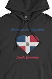 Santo Domingo Dominik Bayraklı Kalpli Siyah Sweatshirt Hoodie
