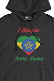 Addis Ababa Etiyopya Bayraklı Kalpli Siyah Sweatshirt Hoodie