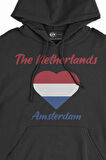 Amsterdam Hollanda Bayraklı Kalpli Siyah Sweatshirt Hoodie