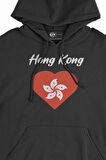 Hong Kong Bayraklı Kalpli Siyah Sweatshirt Hoodie