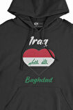 Bağdat Irak Bayraklı Kalpli Siyah Sweatshirt Hoodie