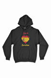Barselona İspanya Bayraklı Kalpli Siyah Sweatshirt Hoodie