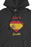 Sevilya İspanya Bayraklı Kalpli Siyah Sweatshirt Hoodie