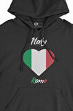 Roma İtalya Bayraklı Kalpli Siyah Sweatshirt Hoodie