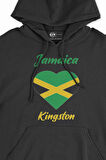 Kingston Jamaika Bayraklı Kalpli Siyah Sweatshirt Hoodie